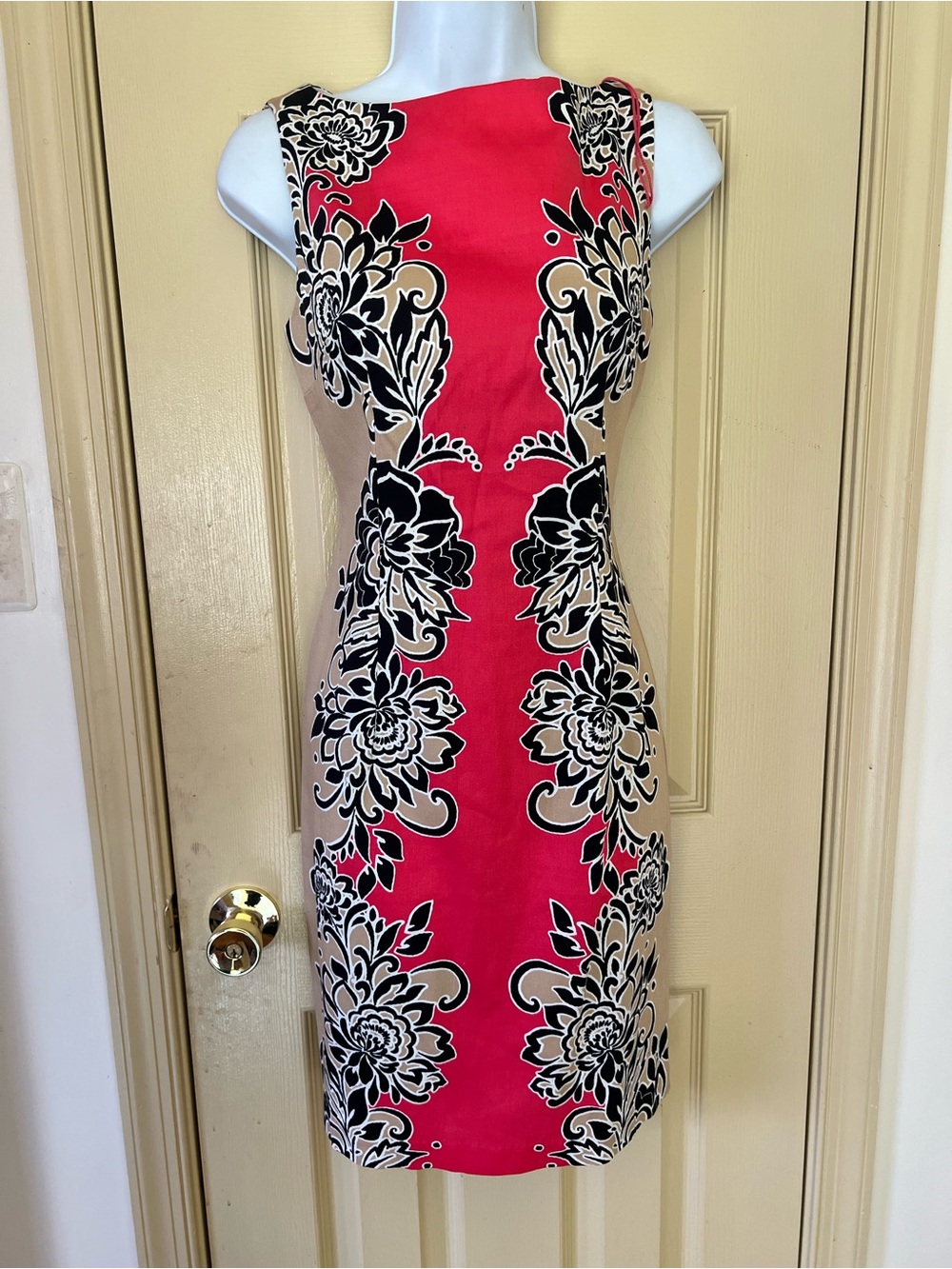 London Times Fuchsia Center Floral-Panel Midi Dress